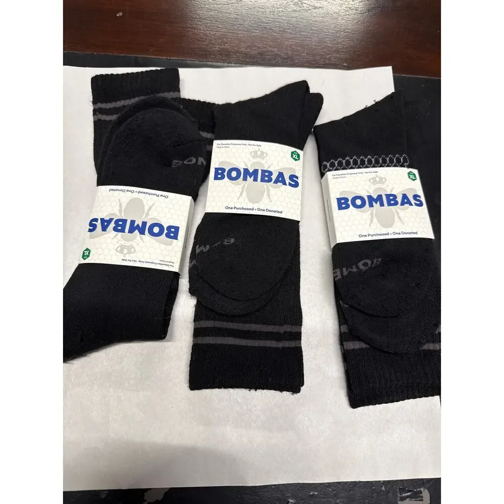 Set of 6 black Bombas men’s calf crew socks size XL FLAW
